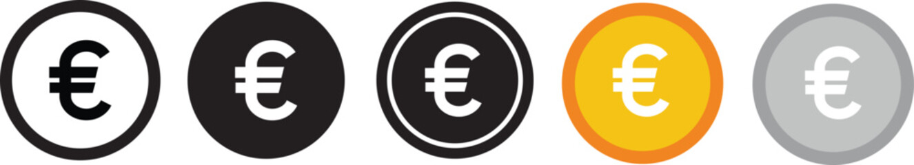 Set of currency symbols dollar, euro, pound, yen, won, rupee, franc, bitcoin, lira, ruble icon vector. Popular international currency sign isolated on transparent background. Vector illustration