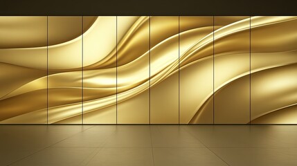 wall of high-resolution LED screens, all synchronized to create a single, massive, flowing image of liquid gold, architectural media installation, seamless and vibrant. 