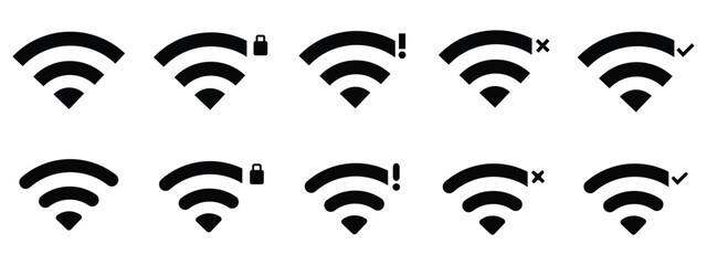 Smart flat wifi black icon sign for wireless connection or internet spot designation or marking free zone of whyphy