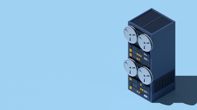 Server rack animation. Isometric server. Server network equipment. Computer network technology. Isometric technology. 4K video animated in isometric style