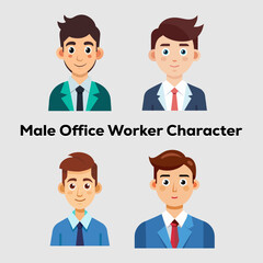 Male Office Worker Character Avatars Set