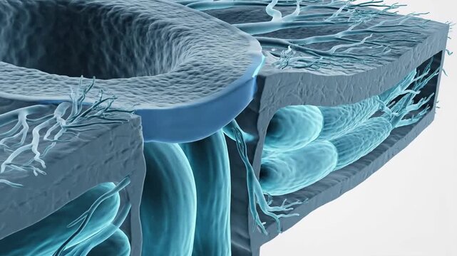 Anatomical Illustration of Ureter Wall Cross-Section with Transitional Epithelium