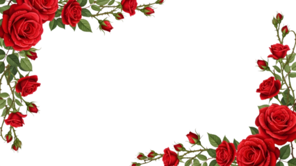 Red roses valentine's frame  isolated on transparent background
