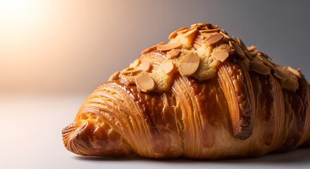Almond croissant a flaky pastry with toasted nuts perfect for breakfast or a bakery display