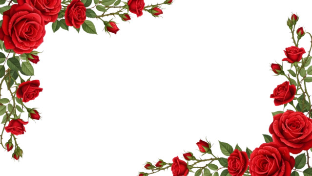 Red roses valentine's frame  isolated on transparent background - Powered by Adobe