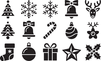 Black and White Christmas Icons Vector Set