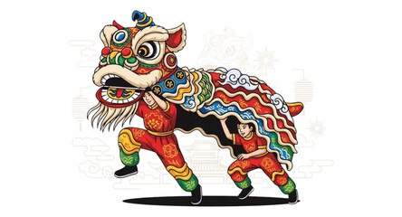 Vector illustration of lion dance