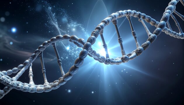 dna strand on blue background - Powered by Adobe
