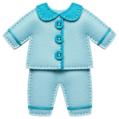 Cute blue baby pajamas made of felt fabric cutout craft element on transparent background