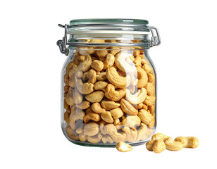 Cashews fill a clear glass jar