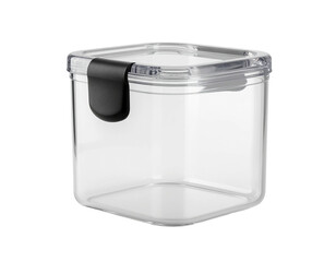 Clear, square, plastic container with black latch