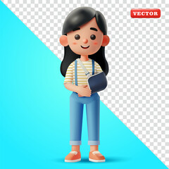 Teenage girl with broken arm, 3D vector. Suitable for health