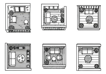 Balcony Design Ideas Top Down View of Modern Outdoor Living Spaces furniture icons interior design architecture