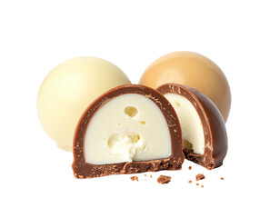Truffles whole & halved, chocolate shell, cream center