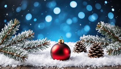 Festive Holiday Background with Christmas Ornament and Snowflakes