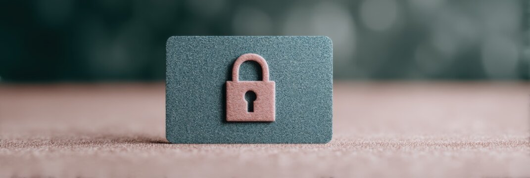 A close-up of a textured card featuring a padlock symbol, representing security and protection in a digital or physical context.