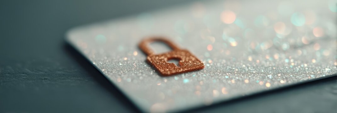 A close-up of a sparkling card with a lock symbol, conveying a sense of security and privacy.