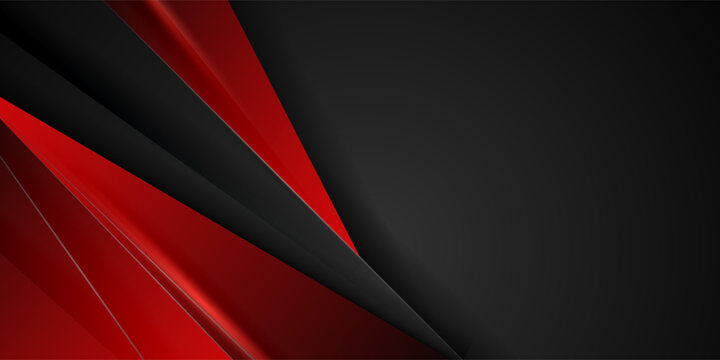 High contrast red and black glossy stripes. Abstract tech graphic banner design. Vector corporate background