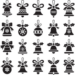 Christmas bell silhouettes with bows holly and snowflakes vector art