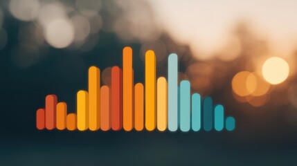 A colorful audio waveform graphic against a blurred background, representing sound frequencies and dynamic audio levels in a modern design.