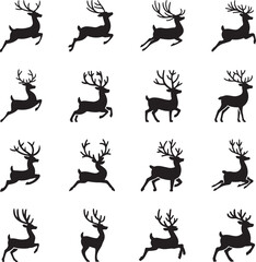 Christmas reindeer icon set with graceful poses and detailed antlers