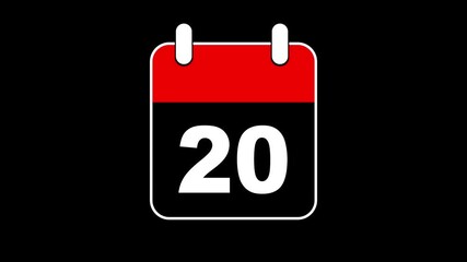 Modern calendar icon animation showing date number 20 on Clean and minimal design concept. Alpha Channel. Event reminder symbol. 4K Video motion graphic animation .Abstract calendar icon with date 