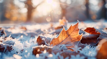 Colorful Autumn Leaves Sparkling in Morning Light