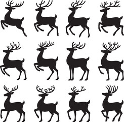 Christmas reindeer icons with detailed antlers in square frame layout
