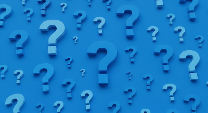 Blue question marks background, concept of questions, uncertainty, and problem solving