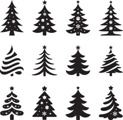 Christmas tree icon pack modern festive silhouette designs