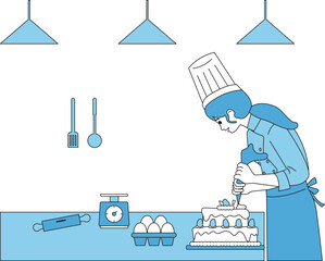 Pastry Chef Decorating a Cake in a Kitchen