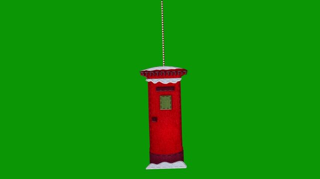 A green screen with white background and red fire exor on bird feeder mailbox hanging hydrant light tower telephone booth animated chromakey background cartoonish frame style depth