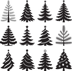 Christmas tree silhouette icons elegant festive clipart set
