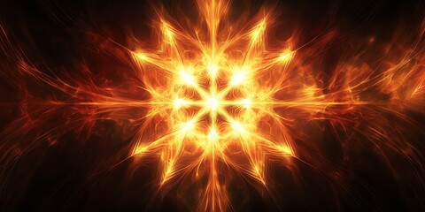 Bright Fiery Abstract Explosion with Orange Flames and Light Rays in Dynamic Artistic Style