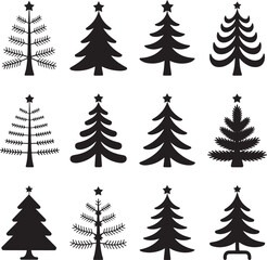 Christmas tree silhouettes bold detailed xmas icon collection