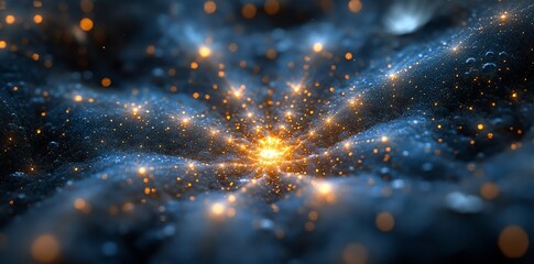 Abstract Cosmic Explosion with Bright Orange and Blue Light Particles in Deep Space