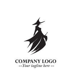 Mystical Black Witch Logo Symbol on White Background for Modern Magical Branding Design Effects