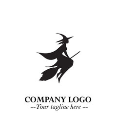 Mystical Black Witch Logo Symbol on White Background for Modern Magical Branding Design Effects