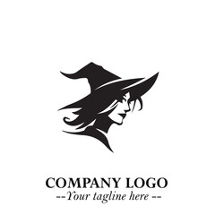 Mystical Black Witch Logo Symbol on White Background for Modern Magical Branding Design Effects