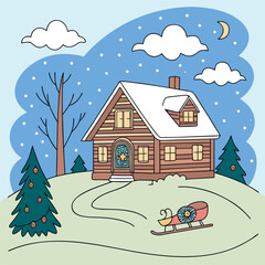 Christmas decorative Illustration design, Winter holiday illustration