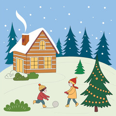 Christmas decorative Illustration design, Winter holiday illustration