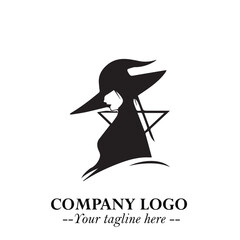 Mystical Black Witch Logo Symbol on White Background for Modern Magical Branding Design Effects
