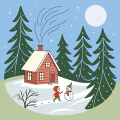 Christmas decorative Illustration design, Winter holiday illustration