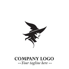 Mystical Black Witch Logo Symbol on White Background for Modern Magical Branding Design Effects
