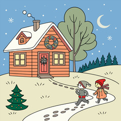 Christmas decorative Illustration design, Winter holiday illustration