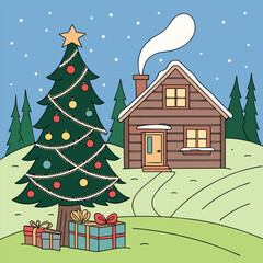 Christmas decorative Illustration design, Winter holiday illustration