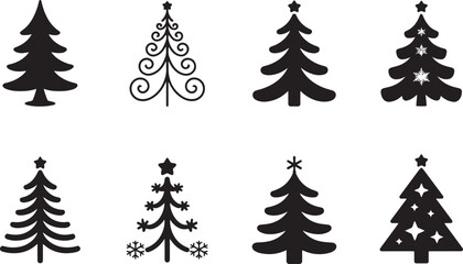 Christmas tree silhouettes set with snowflake motifs garland details and star toppers