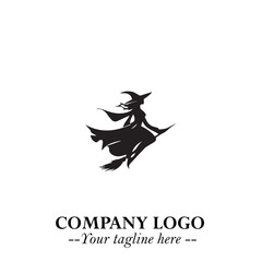 Mystical Black Witch Logo Symbol on White Background for Modern Magical Branding Design Effects