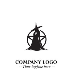 Mystical Black Witch Logo Symbol on White Background for Modern Magical Branding Design Effects