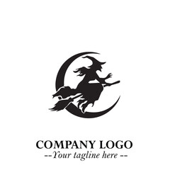 Mystical Black Witch Logo Symbol on White Background for Modern Magical Branding Design Effects